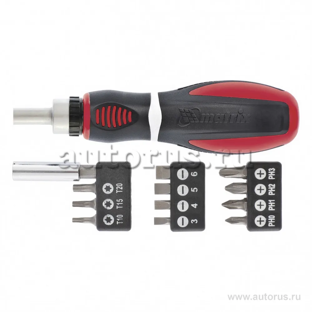 Отвертка реверсивная, набор бит, 11 шт. CrV MATRIX 11546