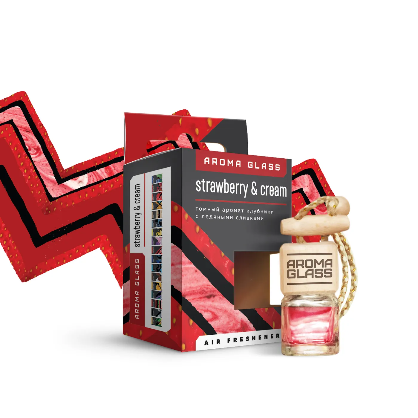 Ароматизатор подвесной в стеклянном флаконе AG-09 StrawberryCream (томный аромат клубники с ледя Fouette AG-09