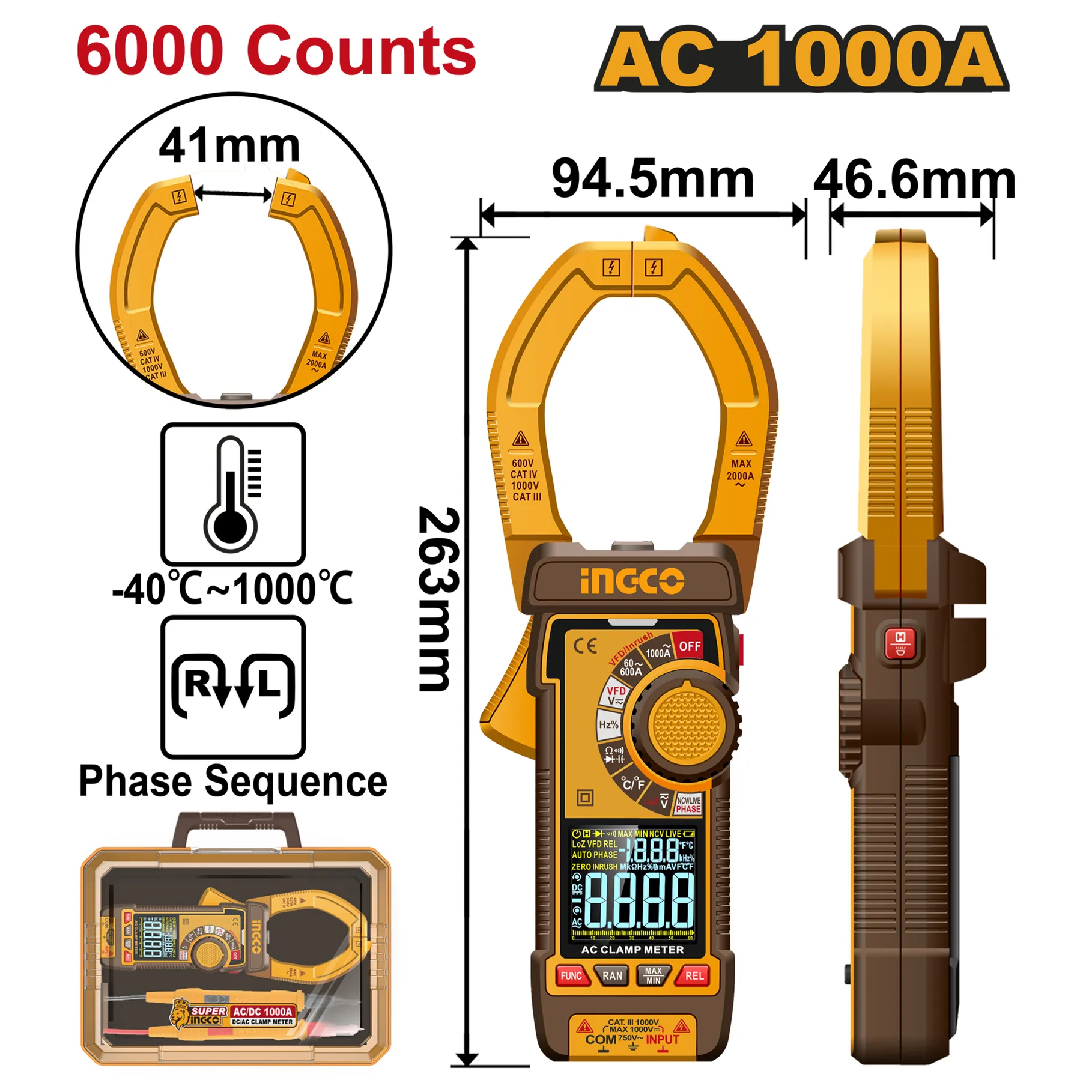 Мультиметр цифровой 1000А AC (5/10) INDUSTRIAL INGCO DCM610001