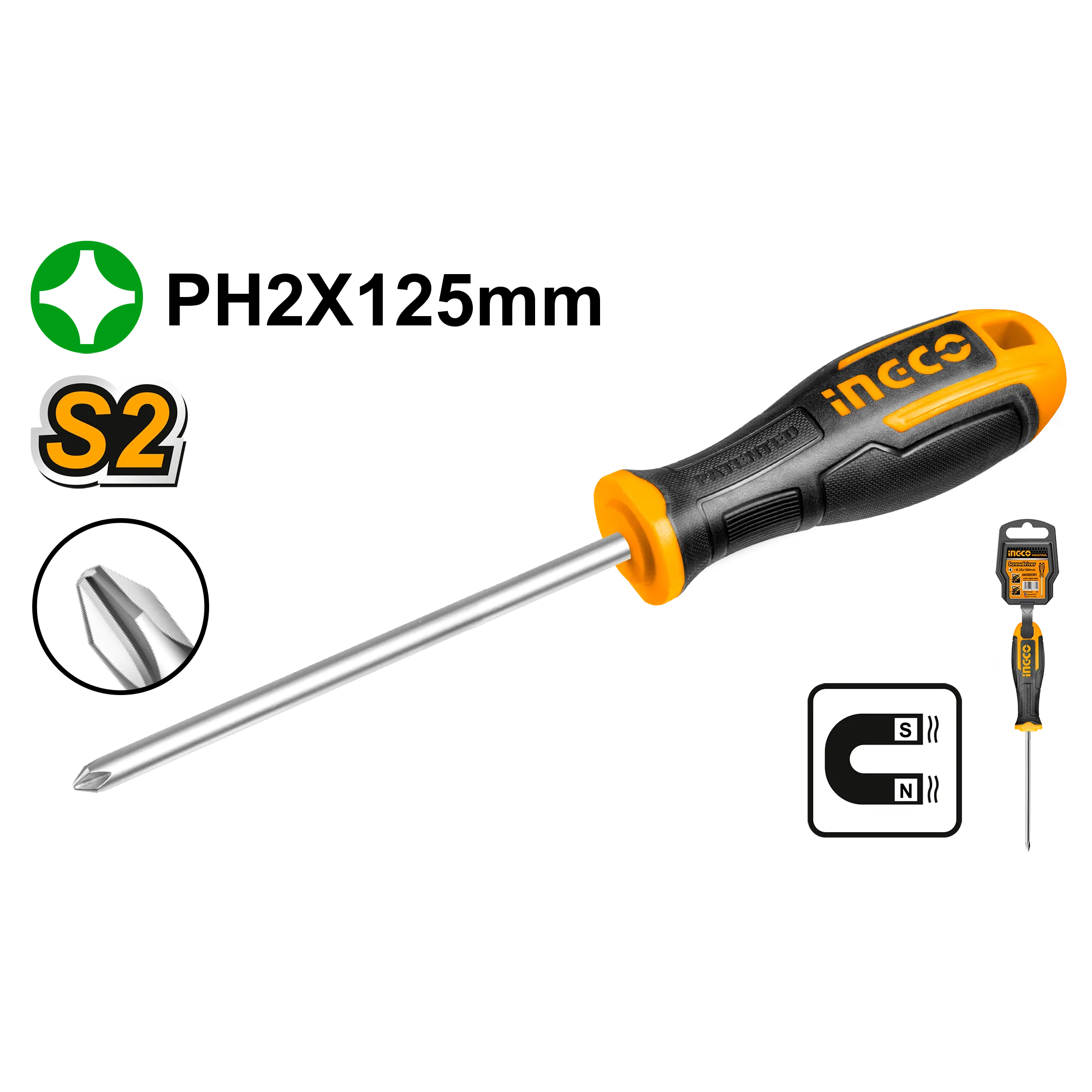 Отвертка крестовая PH2 x 125 INDUSTRIAL INGCO HS68PH2125