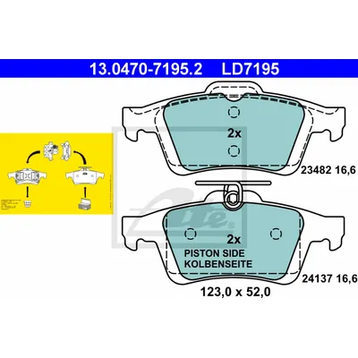 Колодки задние (ATE Ceramic) FORD Focus 2/MAZDA 3/VOLVO S40 ATE 13.0470-7195.2