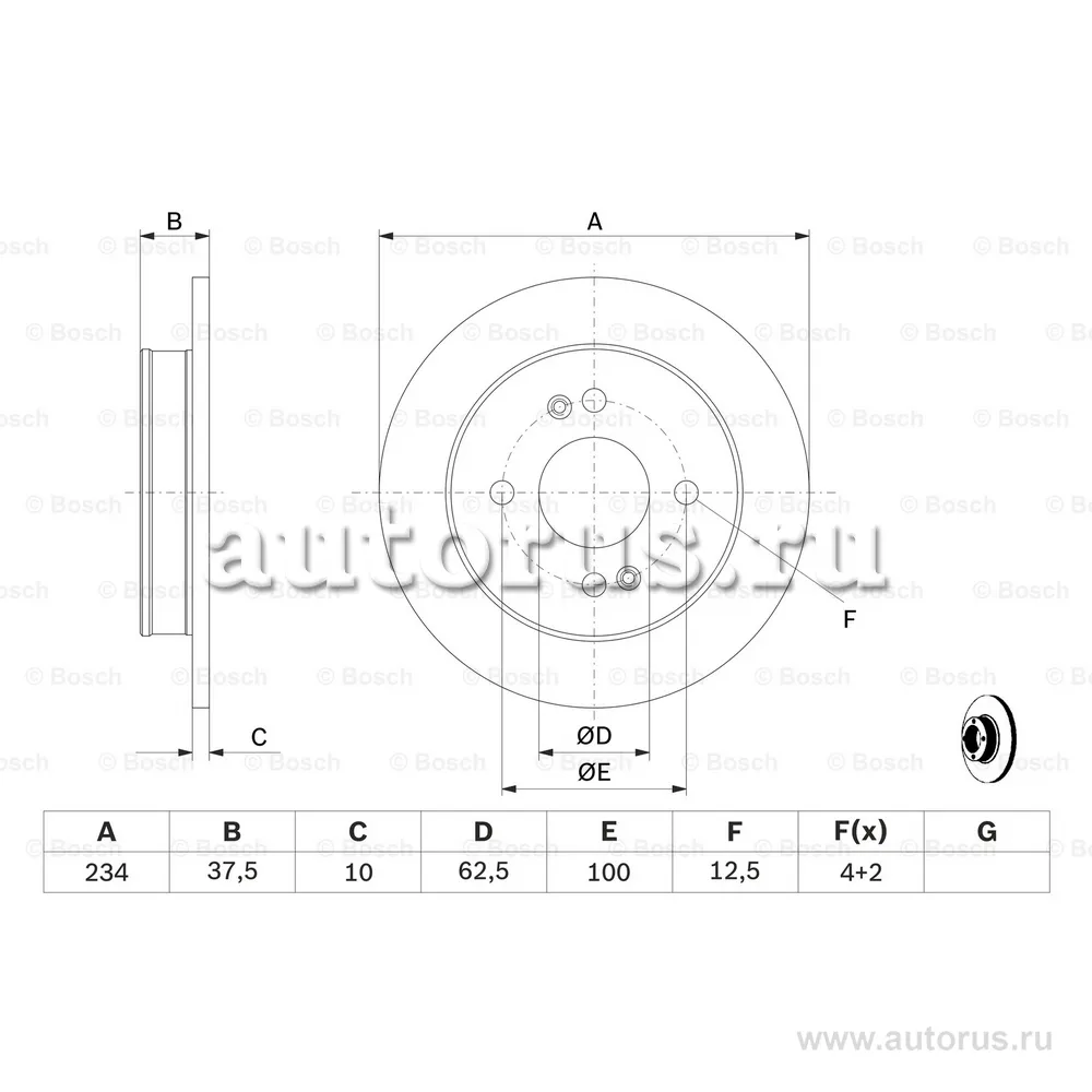 Диск тормозной HYUNDAI I10 07- KIA PICANTO 04- BOSCH 0986479256