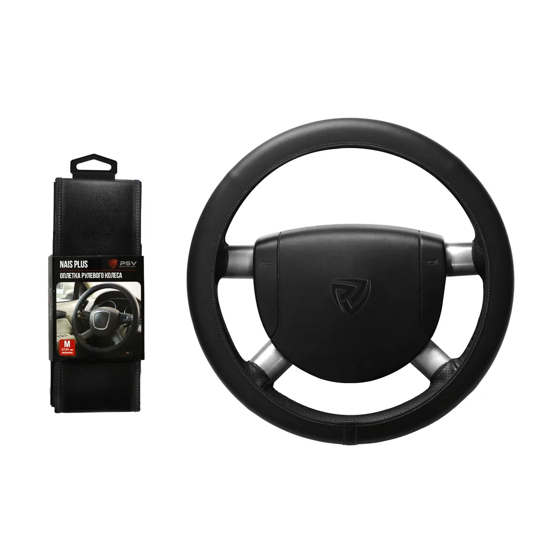 Оплетка на руль PSV иск.кожа NAIS PLUS (Черный/Отстрочка черная) M 129827