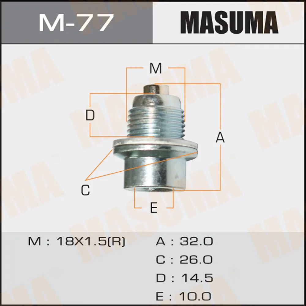 Болт маслосливной A/T С МАГНИТОМ (с шайбой) Honda 18x1.5mm MASUMA M-77