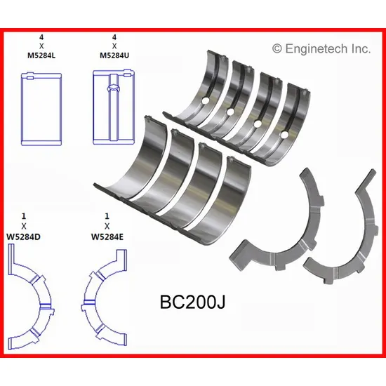 Вкладыши коренные комплект +0,25 JEEP 3.7L 02-06 ENGINETECH BC200J.25