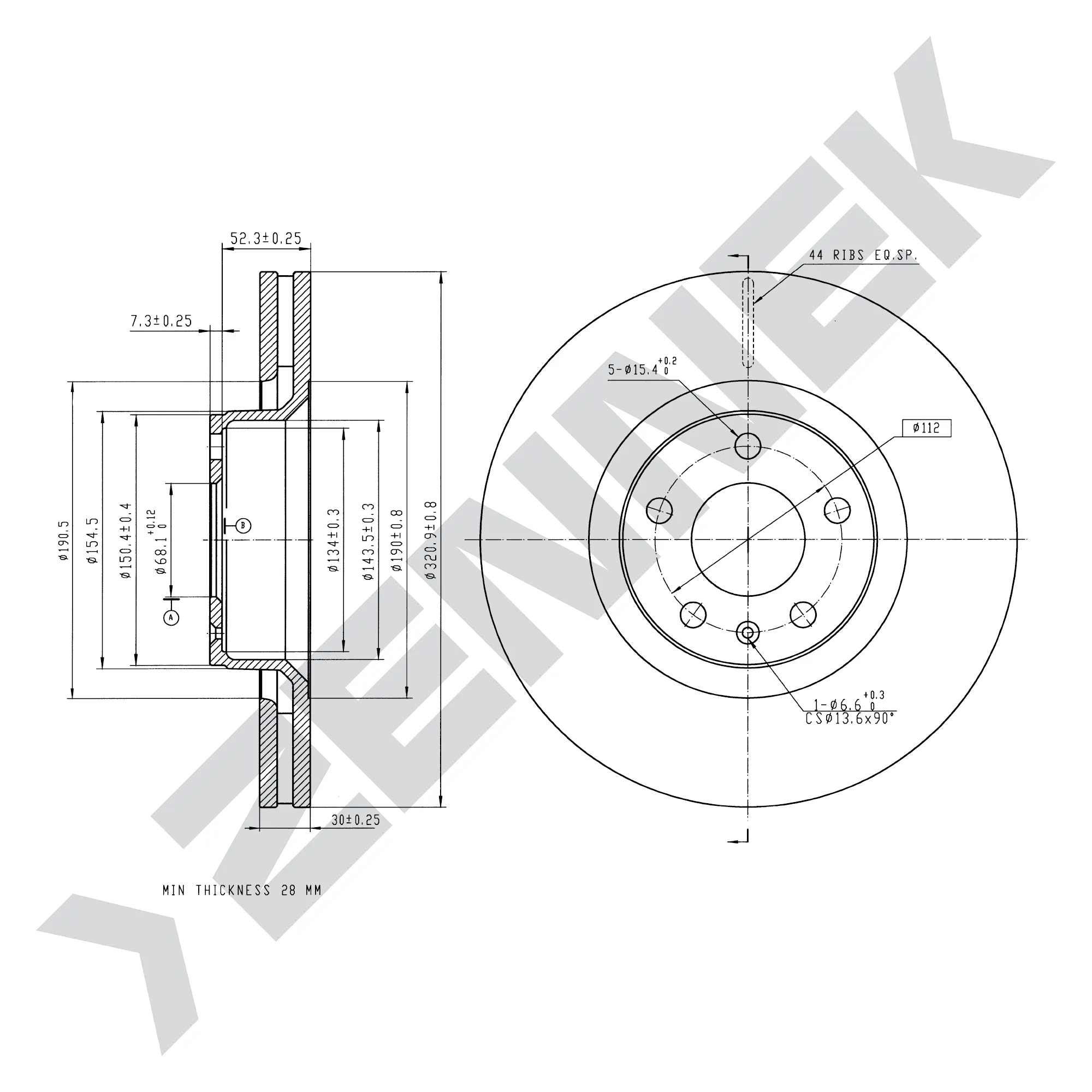 Диск тормозной передний AUDI A6 C6 04-11, AUDI A8 D3 02-10 (1 шт) ZENNEK DBD0212