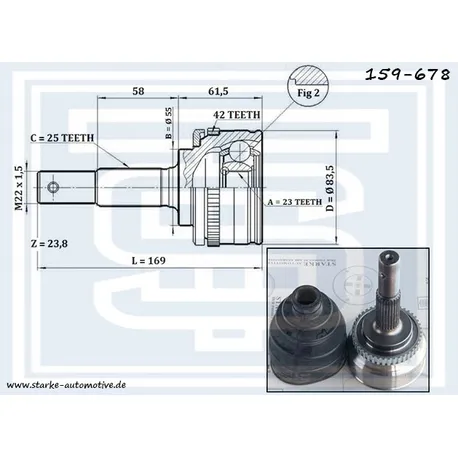 ШРУС NISSAN ALMERA I (N15) / SUNNY III (N14) --07.2000 с ABS STARKE 159-678