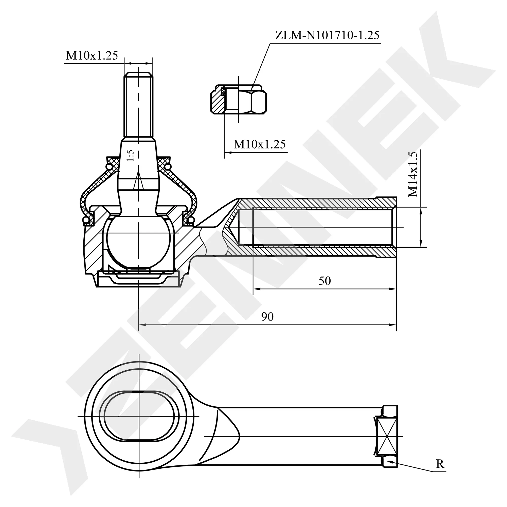 Наконечник рулевой правый RENAULT MEGANE 95-04, TWINGO 93-12 ZENNEK DTE0054