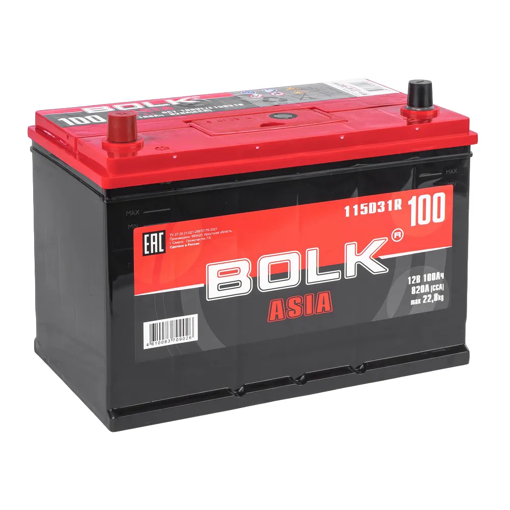 Аккумулятор BOLK ASIA 100 А/ч прямой L+ 306x175x225 D31 EN 820 А