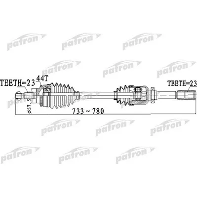 Полуось передняя правая 23x734x57,5x23 ABS: 44T RENAULT: C PATRON PDS0263