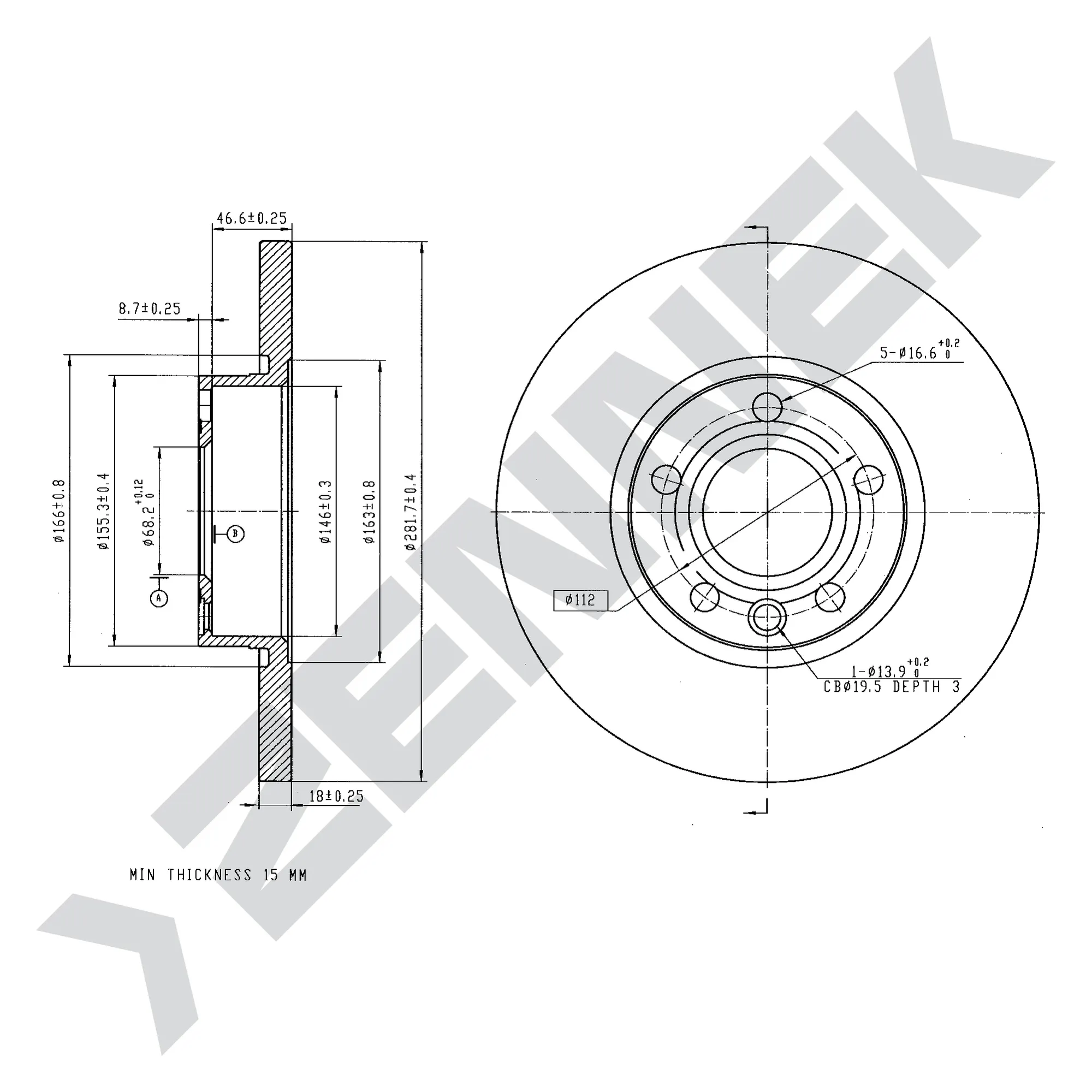 Диск тормозной передний VW T4 90-03 (2 шт) ZENNEK DBD0175
