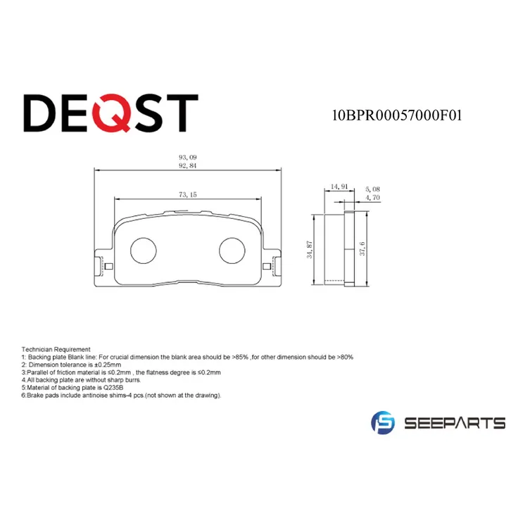 Колодки тормозные, задние TOYOTA CAMRY (_V30_) 2.4/3.0 01>04/HIGHLANDER 00>0 DEQST 10BPR00057000