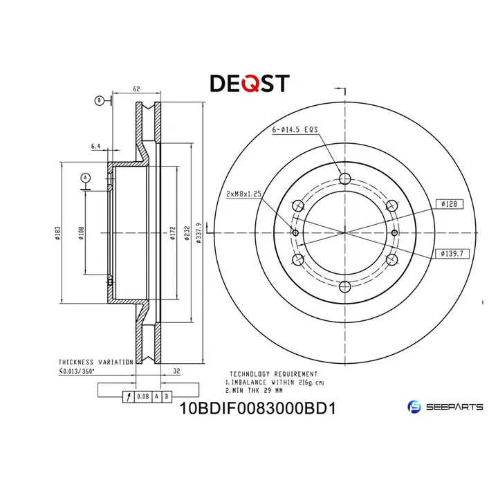 Диск тормозной, передний TOYOTA LAND CRUISER PRADO 150 09=> LEXUS GX 460 4W DEQST 10BDIF0083000