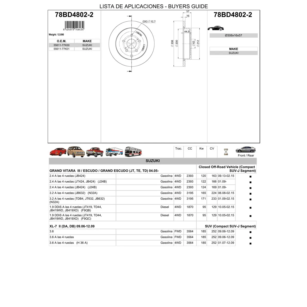 Диск тормозной задний SUZUKI GRAND VITARA 05- ICER 78BD4802-2