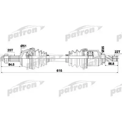 Полуось передняя левая 25x616x51x22 OPEL: CORSA D 1.3CDTI PATRON PDS0288