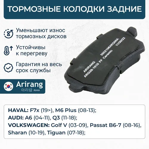 Колодка дискового тормоза зад. ARG281010