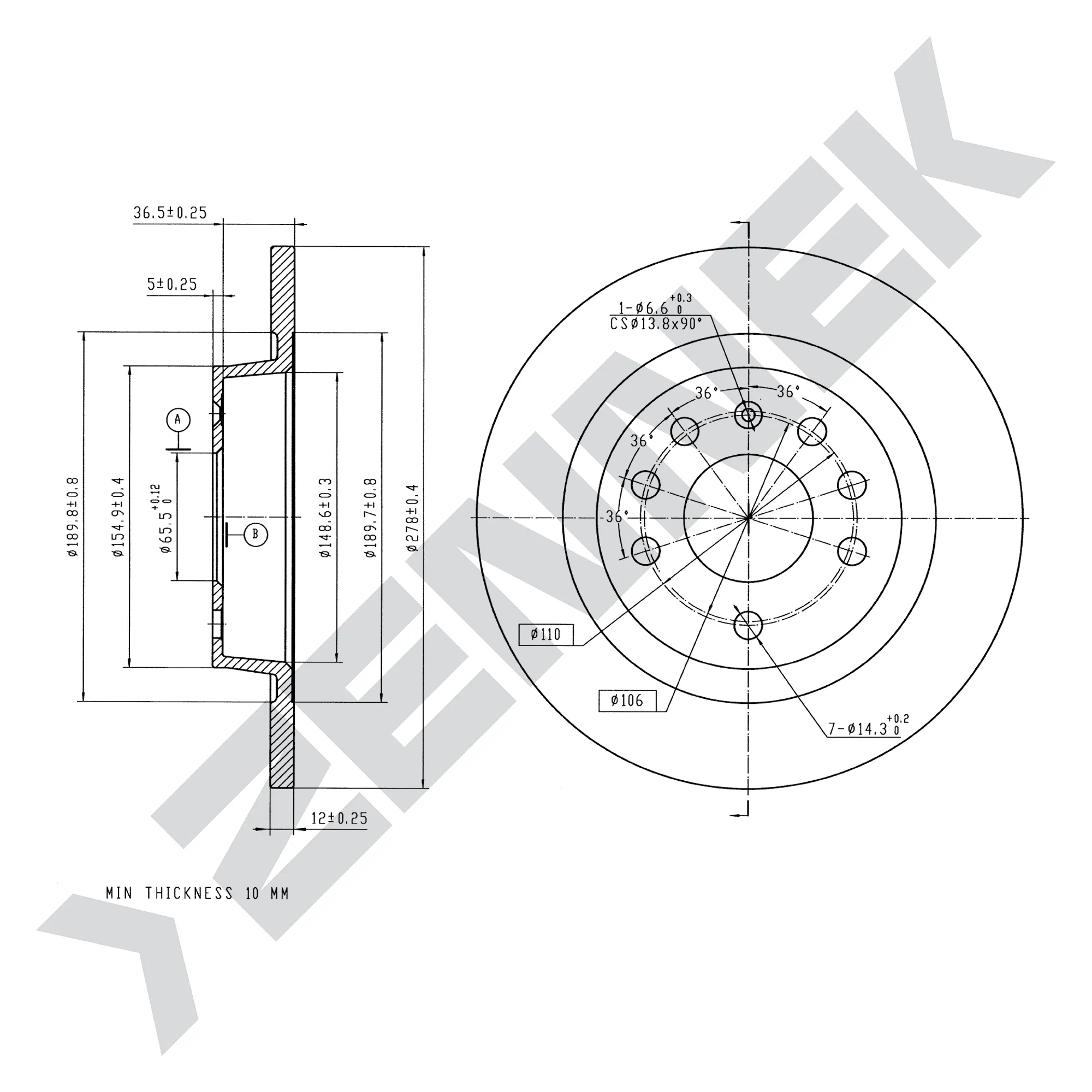 Диск тормозной задний OPEL SIGNUM 03-08, VECTRA C 02-09 (2 шт) ZENNEK DBD0062