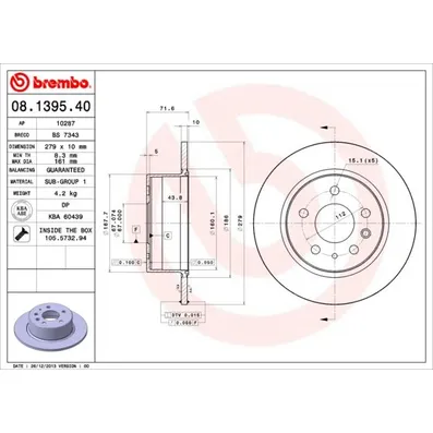 Диск тормозной MB W123/126 BREMBO 08.1395.40