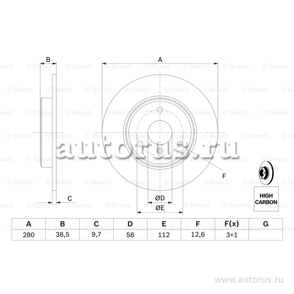 Диск тормозной передний SMART BOSCH 0986479305