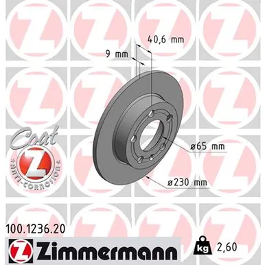 Диск тормозной задний AD A3 VW G4 ZIMMERMANN 100.1236.20