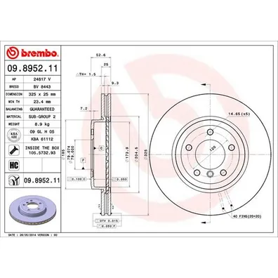 Диск тормозной передний BREMBO 09.8952.11