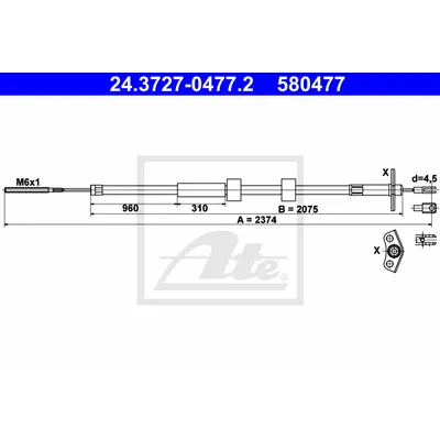 ТРОС РУЧНИКА MER G-KLASSE W461 90-/W463 90- R L=2374MM