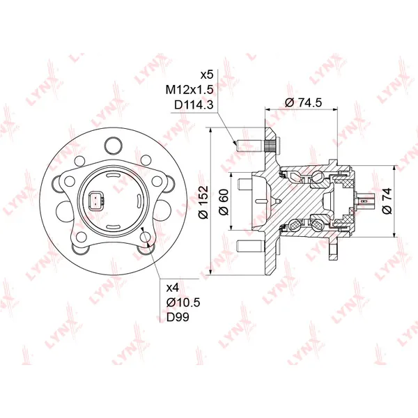Ступица задняя в сборе R TOYOTA Camry 01->/Solara 02->/Highlander 01-> LYNXauto WH-1217