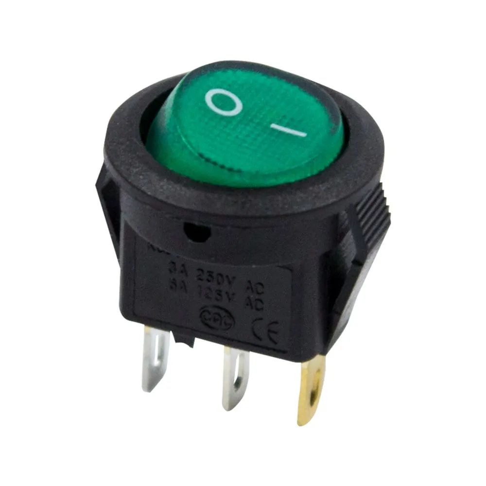 Выключатель клавишный круглый 250V 3А (3с) ON-OFF зеленый с подсветкой Micro (RWB-106, SC-214) REXANT 36-2533