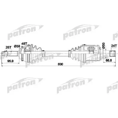 Полуось левая 26X600X24 ABS: 48T TOYOTA AVENSIS 2,0 D-4D 0 PATRON PDS0437