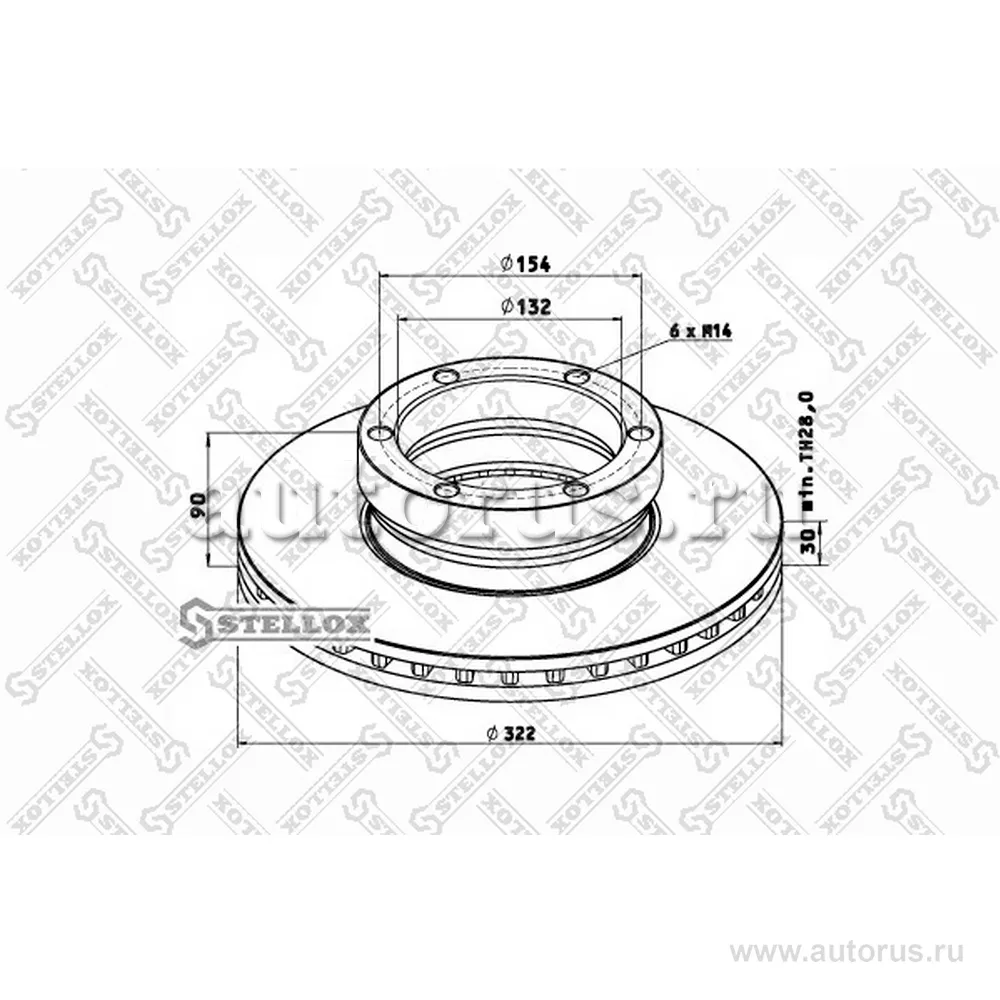 Диск тормозной 322/132X30/90 6N-154-M14 322/132X30/90 STELLOX 8500732_SX
