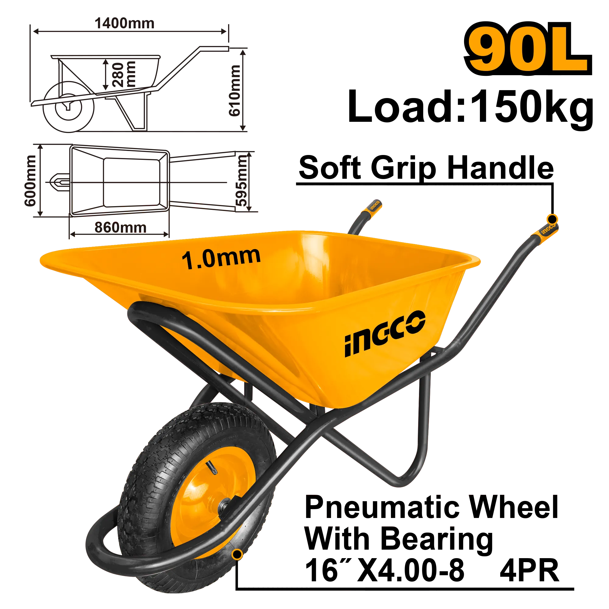 Тачка 150 кг INDUSTRIAL INGCO HHWB64018G