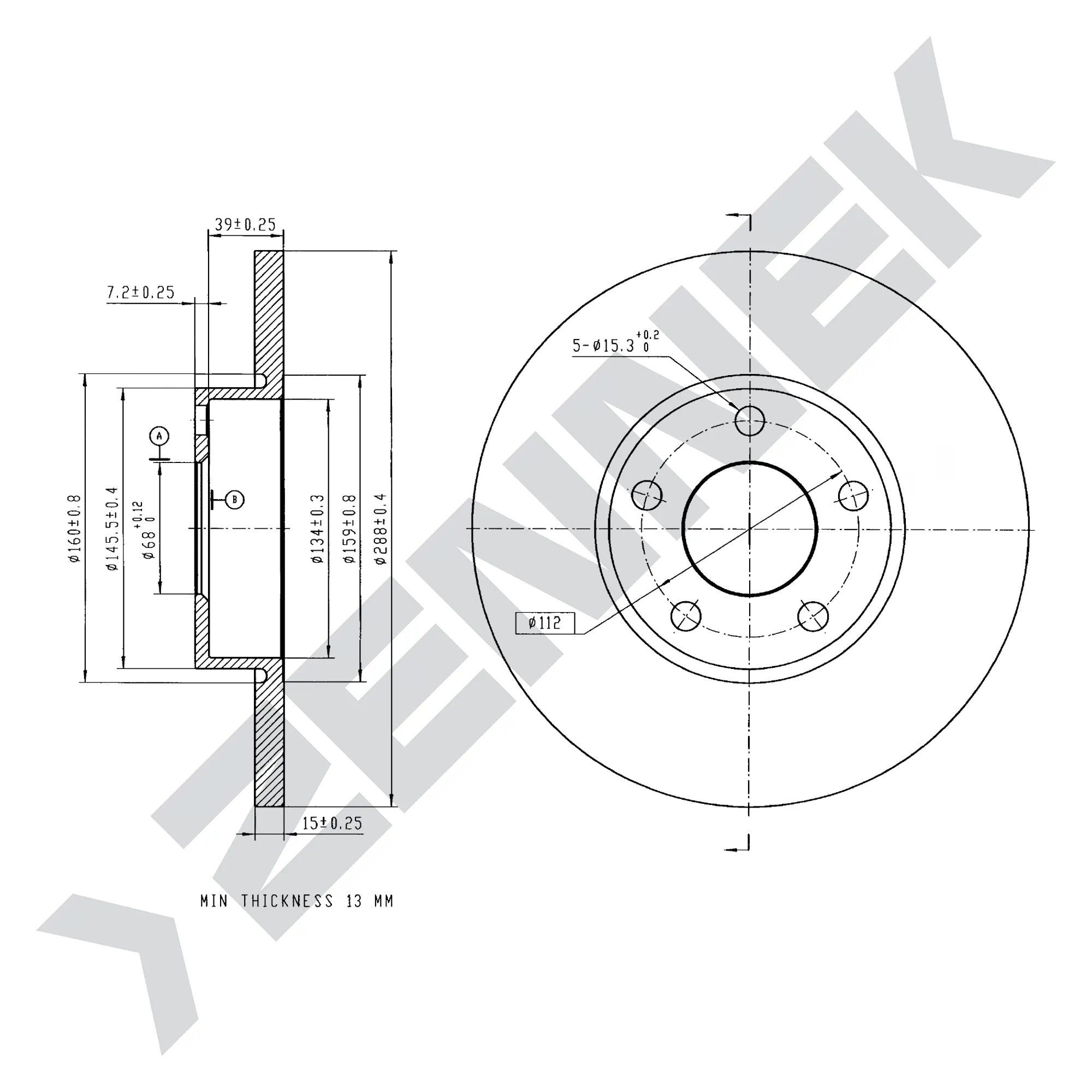 Диск тормозной передний AUDI 100 C4 90-94, A4 B5 94-02 (2 шт) ZENNEK DBD0049
