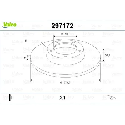 Диск тормозной передний 272X11 5 отверстий VALEO 297172
