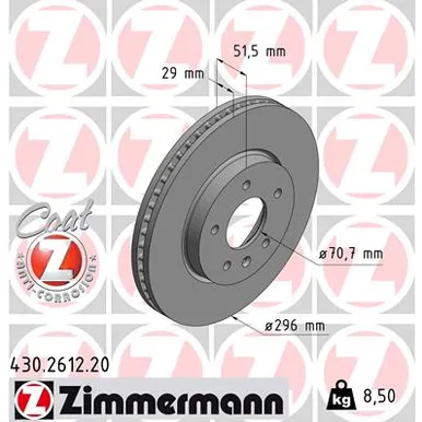 Диск тормозной передний CHEVROLET CAPTIVA ZIMMERMANN 430.2612.20