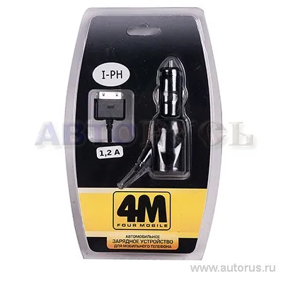 Автозарядное устройство 4MOBILE iPHONE, к мобильнымтел. iPHONE 4 I-PH4