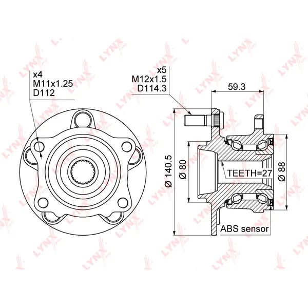 Ступица задняя в сборе PSA C-Cross/4007/MITSUBISHI Outlander II LYNXauto WH-1108